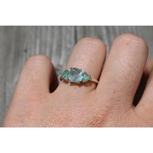 Aquamarine and Emerald engagement ring set size 3 4 5 6 7 8 9 10 11 12 13